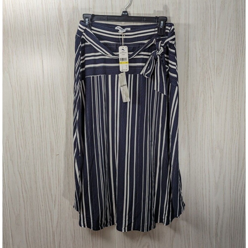 Tommy Bahama Anoche Stripe Tambour Nautical Bias Cut MIDI Skirt Medium M $125